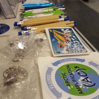 Close up of flyers and merchandise