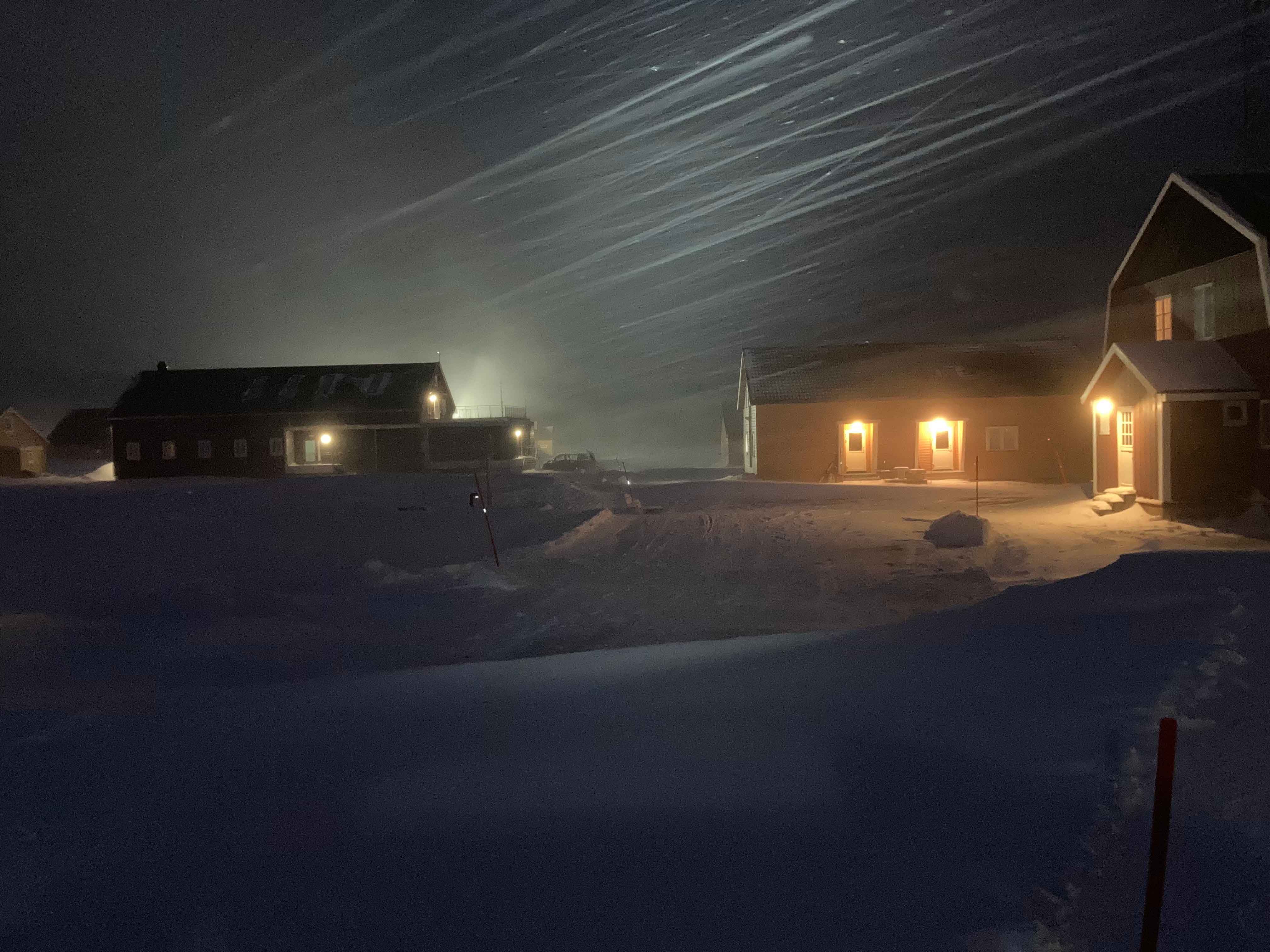 Houses in a snowstorm