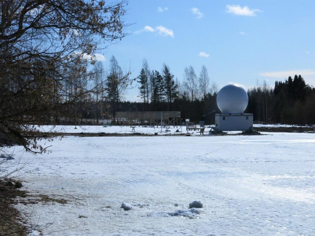 Snowy landscape with a radome