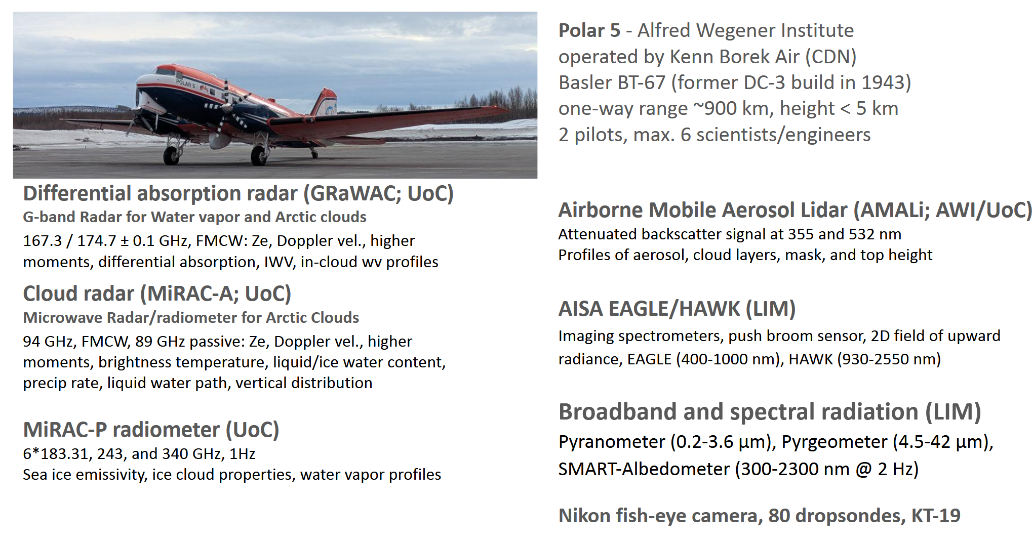 Overview of instrumentation payload of polar 5.