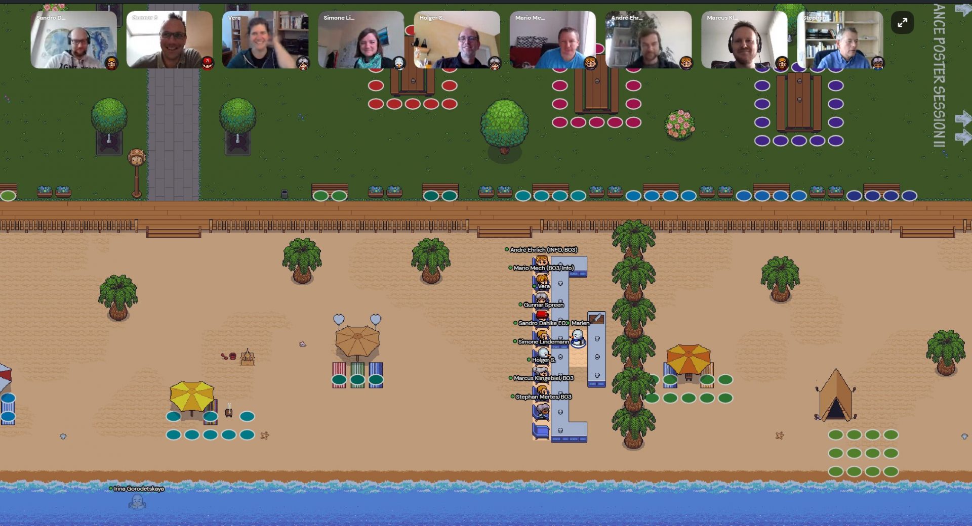 Screenshot of a gather town meeting